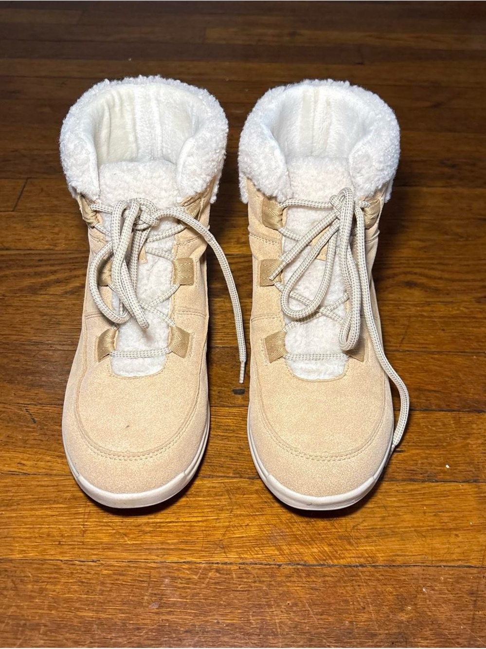 JBU Women's Cream Lace-Up Sherpa Winter Boots